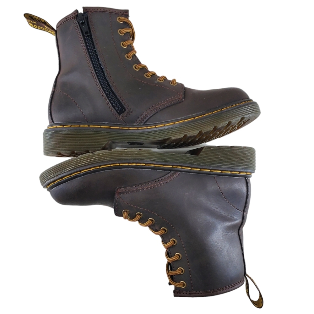 Dr Martens Combat Boots Shoes Girls Junior Sz 2 Brown Leather Softy Lace Up 1460 - Picture 11 of 15